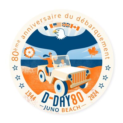 Adesivo/adesivo "Juno-Beach" - D-Day - commemorazione dello sbarco in Normandia 80 anni - illustrazione (12 cm)