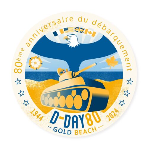 Sticker/autocollant "Gold-Beach" - D-Day - commémoration du débarquement Normandie 80 ans - illustration (12 cm)