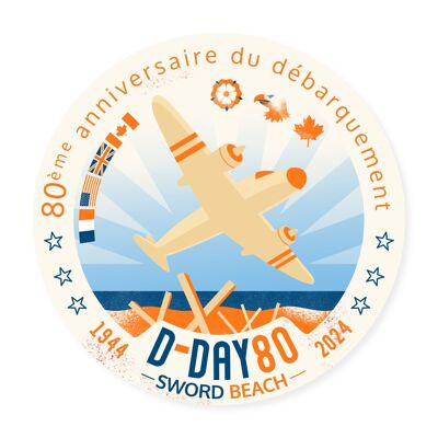 Adesivo/Adesivo "Sword-Beach" - D-Day - commemorazione dello sbarco in Normandia 80 anni - illustrazione (12 cm)