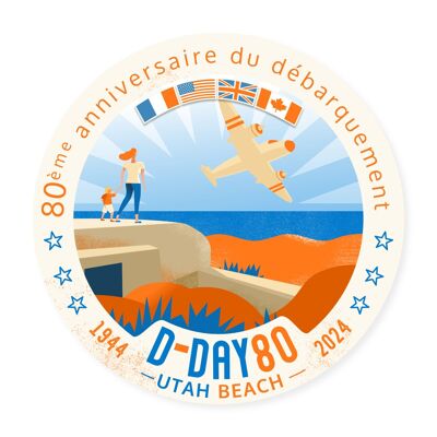 Sticker/autocollant "Utah-Beach" - D-Day - commémoration du débarquement Normandie 80 ans - illustration (12 cm)