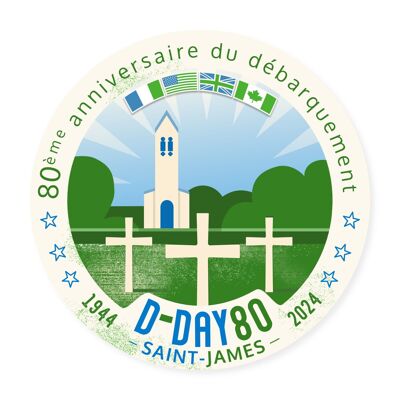 Sticker/autocollant "Saint-James" - D-Day - commémoration du débarquement Normandie 80 ans - illustration (12 cm)