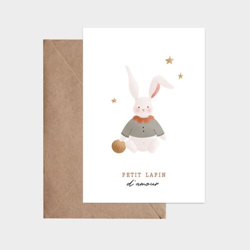 Carte postale - Petit lapin d'amour - naissance bébé garçon