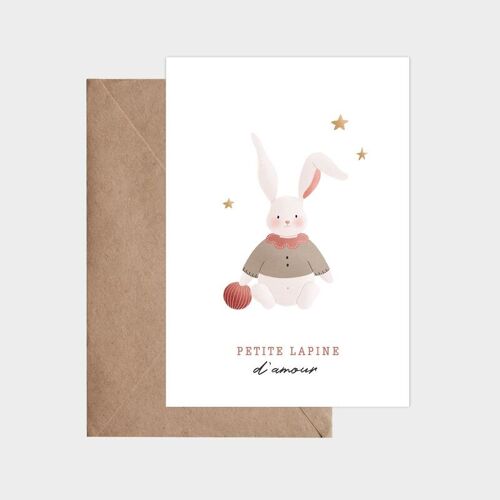 Carte postale - Petite lapine d'amour - naissance bébé fille