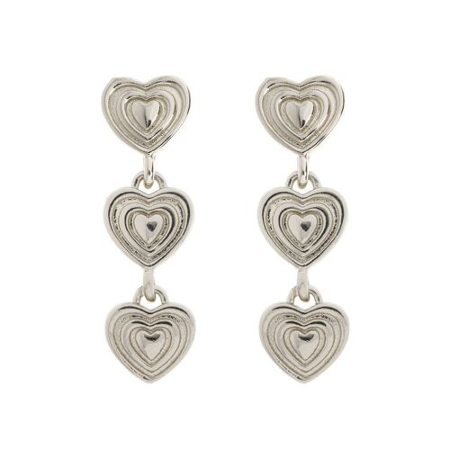 Baby - Dangling Heart Stud Earrings - Silver