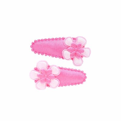 Barrette bébé satin fuchsia, fleur rose OK 3154