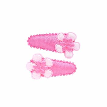 Barrette bébé satin fuchsia, fleur rose OK 3154