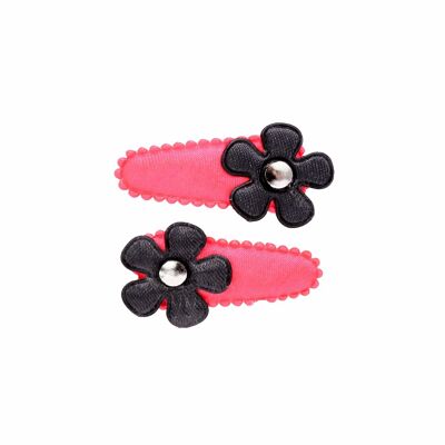 Baby hair clip neon coral with flower/stud OK 3172