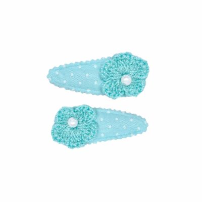 Baby hair clip dot mini mint with crochet flower OK 3199