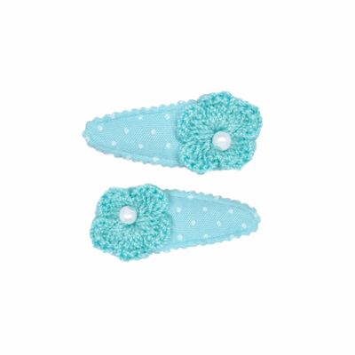 Baby Haarspange Dot Mini Mint mit Häkelblume OK 3199