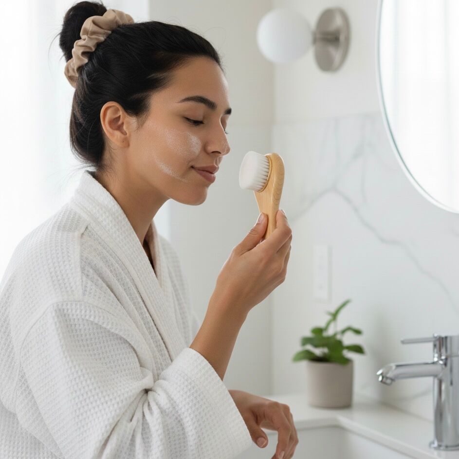 YOSMO Bamboo Facial Dry Brush for Exfoliation and Lymphatic Massage