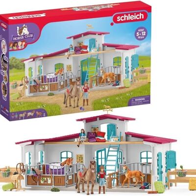 schleich - Game set and figurines New Lakeside Equestrian Center: 84 x 27 x 31 cm - Horse Club Universe - 56 elements included including 2 characters and 3 horses - Ref: 42567