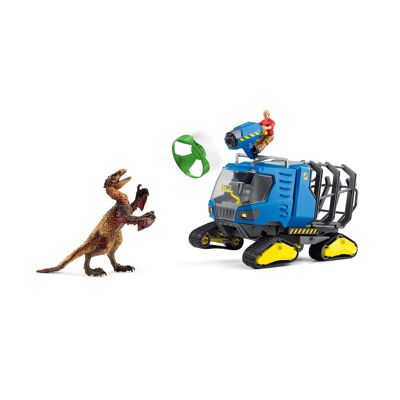 Schleich - Dino Capture Vehicle play set and figurines: 33 x 17.5 x 24 cm - Dinosaur Universe - Box, 5 pieces including 2 figurines: Flynn the ranger and a dinosaur - Ref: 42604