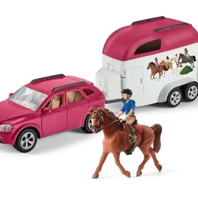 Schleich - Ensemble de jeu Voiture avec remorque pour chevaux : 38 x 40 x 11 cm - Univers Horse Club - Réf : 72223