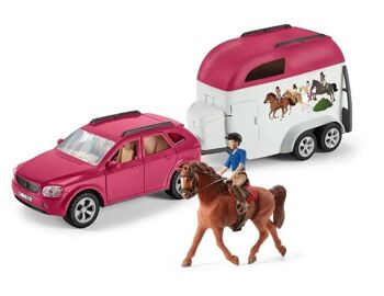 Schleich - Ensemble de jeu Voiture avec remorque pour chevaux : 38 x 40 x 11 cm - Univers Horse Club - Réf : 72223 1