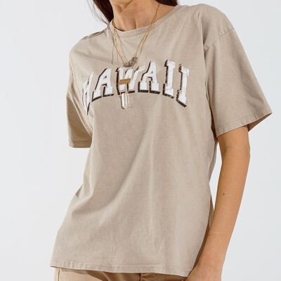 Camiseta hawaiana con effetto lavado en beis