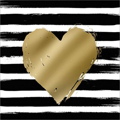Corazón y rayas negro / dorado 33x33cm