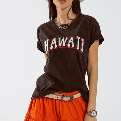 Camiseta Hawaii con effetto lavado in nero