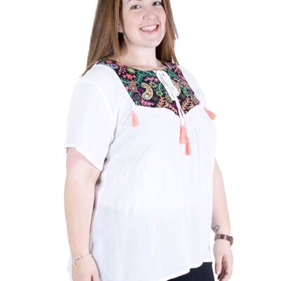 White Blouse with Black Chest Plus Size
