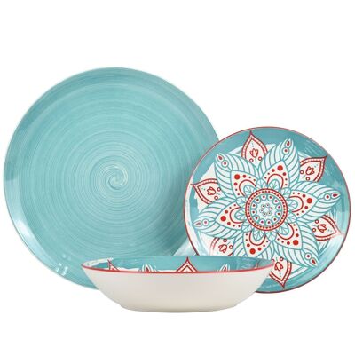 18 PCS AZULMANDALA VAISSELLE EN PORCELAINE, ASSIETTE PLATE:ø27CM _DESSERT:°19CM, PROFONDE:°20X4CM LL7261