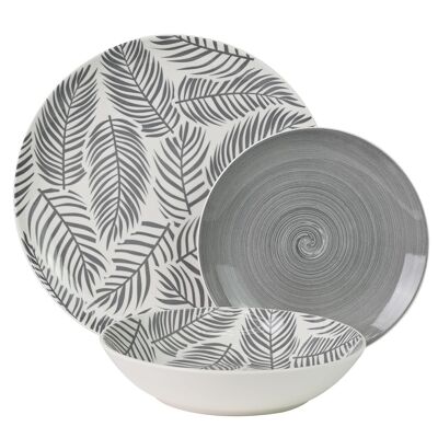 18 PIECE GRAY-LEAF PORCELAIN DINNERWARE, FLAT PLATE:ø27CM _DESSERT:°19CM, DEEP:°20X4CM LL7258