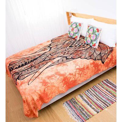 Orange Bedspread with Ethnic Elephant Print