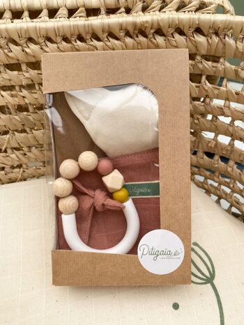 Coffret cadeau de naissance "Mon 1er doudou" terra-cotta en coton bio 3