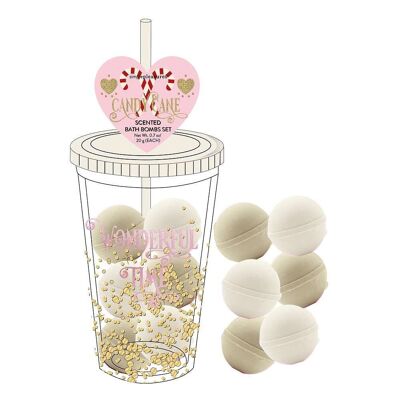 Box of 6 effervescent balls + CANDY CANE insulated cup, barley sugar scent - 500983