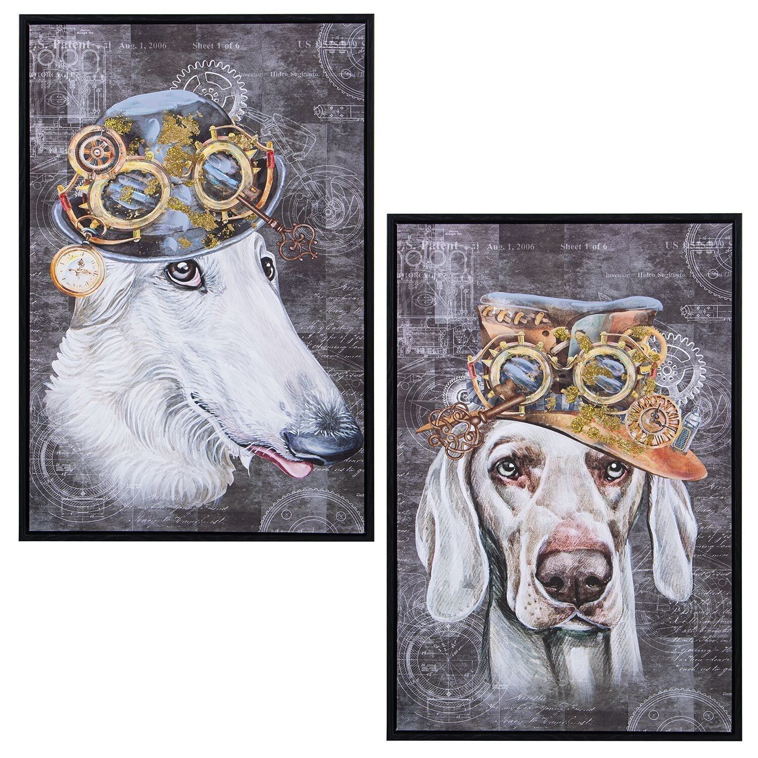 LEINWANDBILD 40X60CM HUNDE MIT HUT ASSURT. MIT HOLZRAHMEN _40X60X3,5CM LL69182