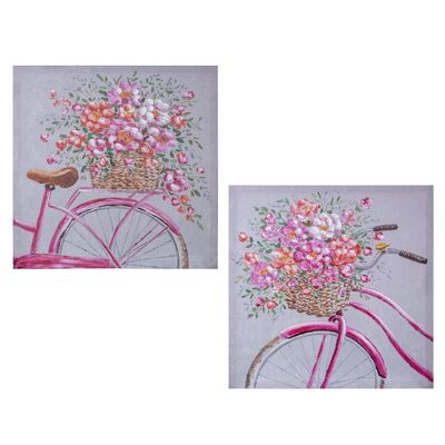 CANVAS PICTURE 60X60CM 40% HAND PAINTED BICYCLE/FLOWERS SURT _60X60X3CM LL69230