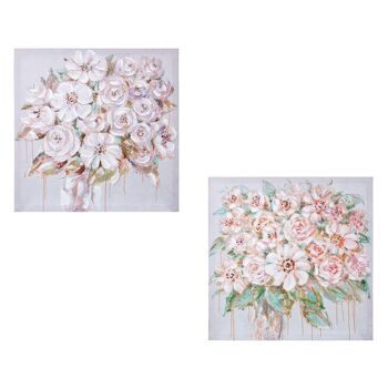 TABLEAU SUR TOILE 60X60CM 40% ASSORTIMENT DE FLEURS PEINTES À LA MAIN _60X60X3CM LL69225 1