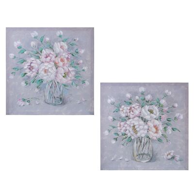 CANVAS PICTURE 60X60CM 40% HAND PAINTED FLOWERS ASSORTED _60X60X3CM LL69228