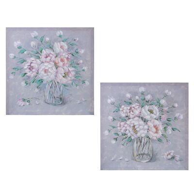 QUADRO SU TELA 60X60CM 40% FIORI ASSORTITI DIPINTI A MANO _60X60X3CM LL69228