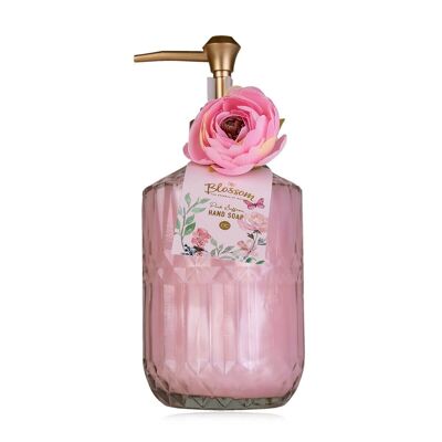 Glass hand soap dispenser 380ml BLOSSOM, pink saffron scent - 8159368