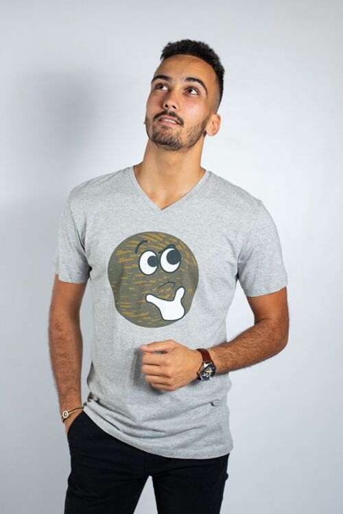 Tee shirt coton bio homme col en V noir logo Ky-Kas Pomme de terre