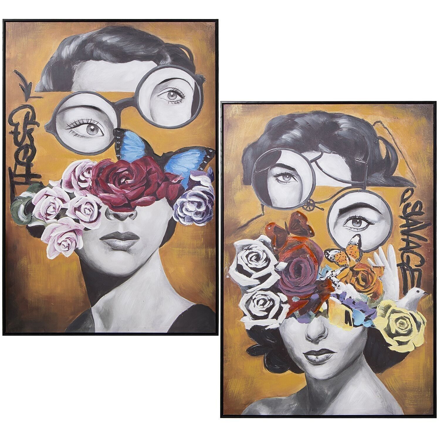 CUADRO LIENZO 80X120CM SURREALISTA C/MARCO MADERA NEGRO _80X120X3,5CM LL69165