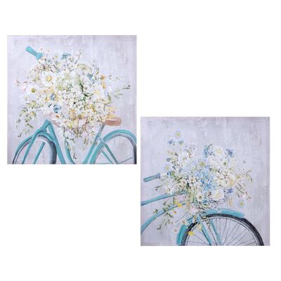 QUADRO SU TELA 80X80CM 40% DIPINTO A MANO BICICLETTA/FIORI SURT _80X80X3CM LL69224