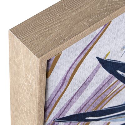 QUADRO SU TELA CORNICE IN LEGNO NATURALE 80X120CM FIORI E UCCELLI _EXT:82.6X4.3X122.6CM LL36352