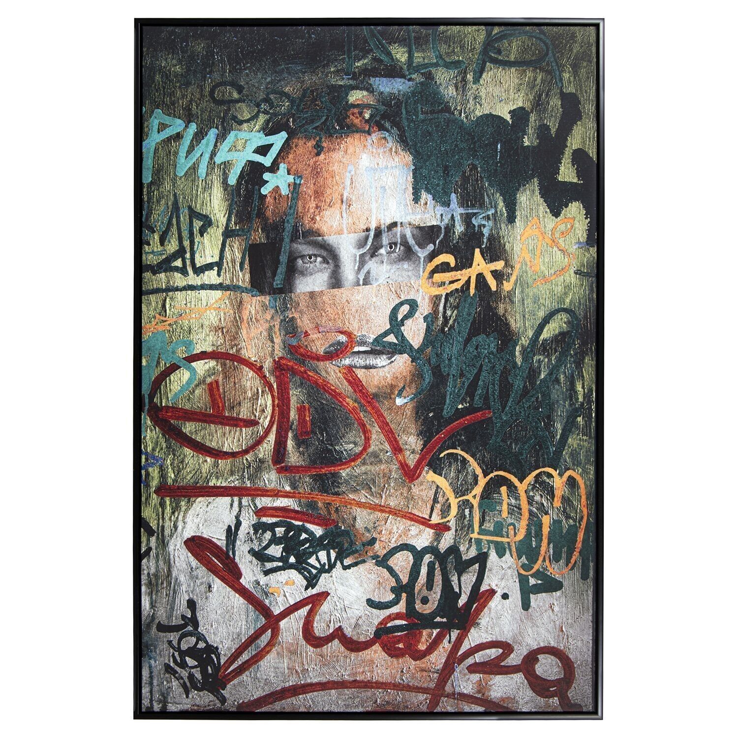 LEINWANDBILD SCHWARZER HOLZRAHMEN 80X120CM GRAFFITI-GESICHT _EXT:82,6X4,3X122,6CM LL36380