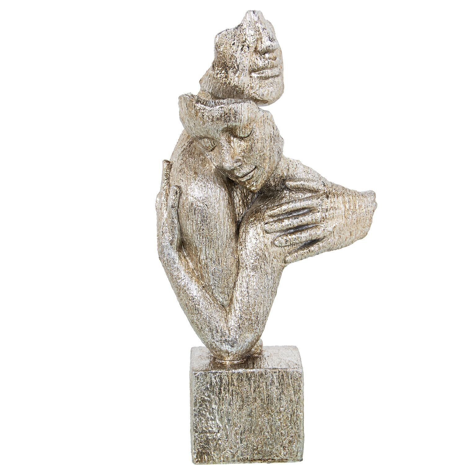 Harzfigur, 31 cm, silberne Paarumarmung mit Sockel, 16 x 8 x 31 cm, LL50456