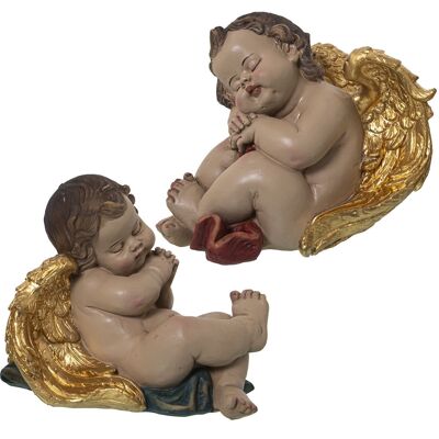 FIGURINE EN RÉSINE ANGE ASSIS DORMIR _10X14X11CM LL50471