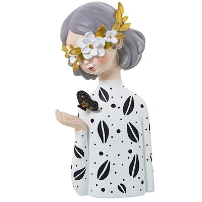 FIGURINE RÉSINE BUSTE FILLE AVEC PAPILLON _14X11X28CM LL61830