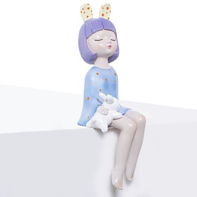 RESIN FIGURE SITTING GIRL BLUE WITH EARS AND BUNNY _12X12X32CM LL50440
