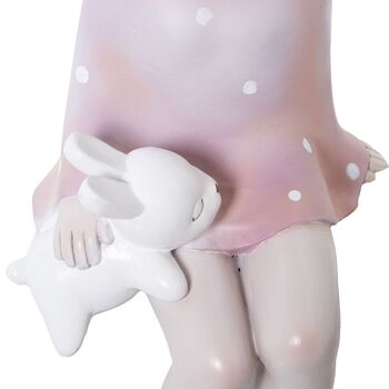 FIGURINE EN RÉSINE DE FILLE ROSE ASSISE AVEC OREILLES ET LAPIN _12X12X32CM LL50441 3