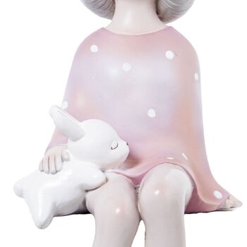 FIGURINE EN RÉSINE DE FILLE ROSE ASSISE AVEC OREILLES ET LAPIN _12X12X32CM LL50441 4