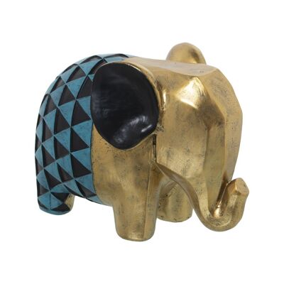 FIGURINE RÉSINE ÉLÉPHANT OR/BLEU _22X12X16CM LL61854