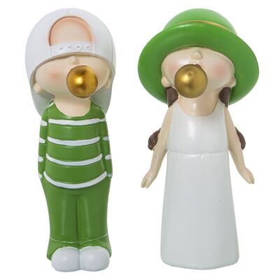 YOUNG RESIN FIGURE WITH WHITE/GREEN GUM, ASSORT. GIRL/BOY _11X7X20CM LL61845