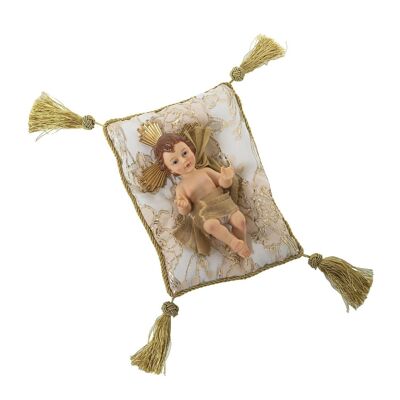 FIGURA IN RESINA BAMBINO GESÙ 20CMC/BEIGE/ORO CUSCINO _FIG:11X20X7CM CUSCINO:24X16X4CM LL50477