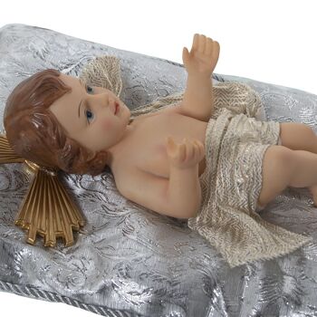 FIGURINE RESINE ENFANT JESUS ​​20CMC/GRIS/ARGENT COUSSIN _FIG:11X20X7CM COUSSIN:24X16X4CM LL50479 5