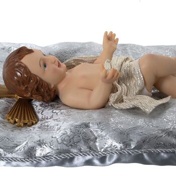 FIGURINE RESINE ENFANT JESUS ​​28CMC/GRIS/ARGENT COUSSIN _FIG:13X28X8CM COUSSIN:24X32X6CM LL50478 2