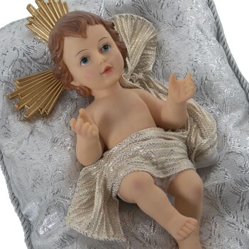 FIGURINE RESINE ENFANT JESUS ​​28CMC/GRIS/ARGENT COUSSIN _FIG:13X28X8CM COUSSIN:24X32X6CM LL50478 4